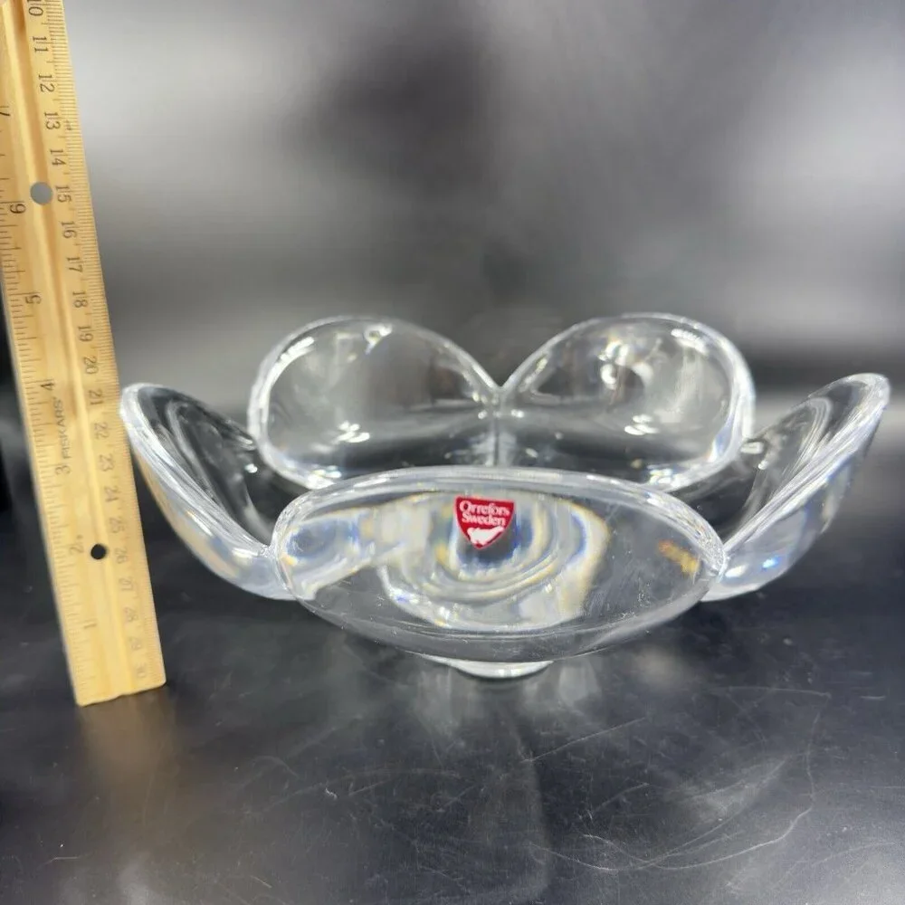 Vintage Orrefors Clear Tulip Petal Flower Shaped Bowl Dish Centerpiece W Label‎